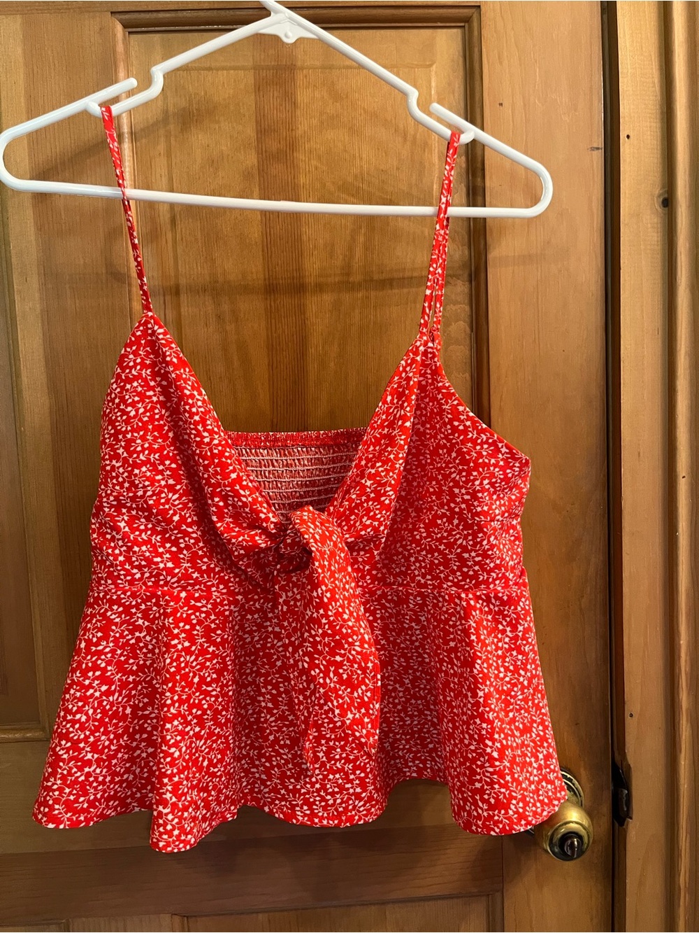 SHEIN Red Floral Tie-Front Cropped Cami